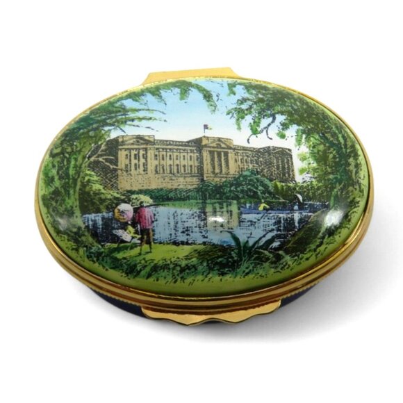 Buckingham Palace HALCYON DAYS Enamel Oval Trinket Box and Blue Presentation Box - Picture 7 of 10